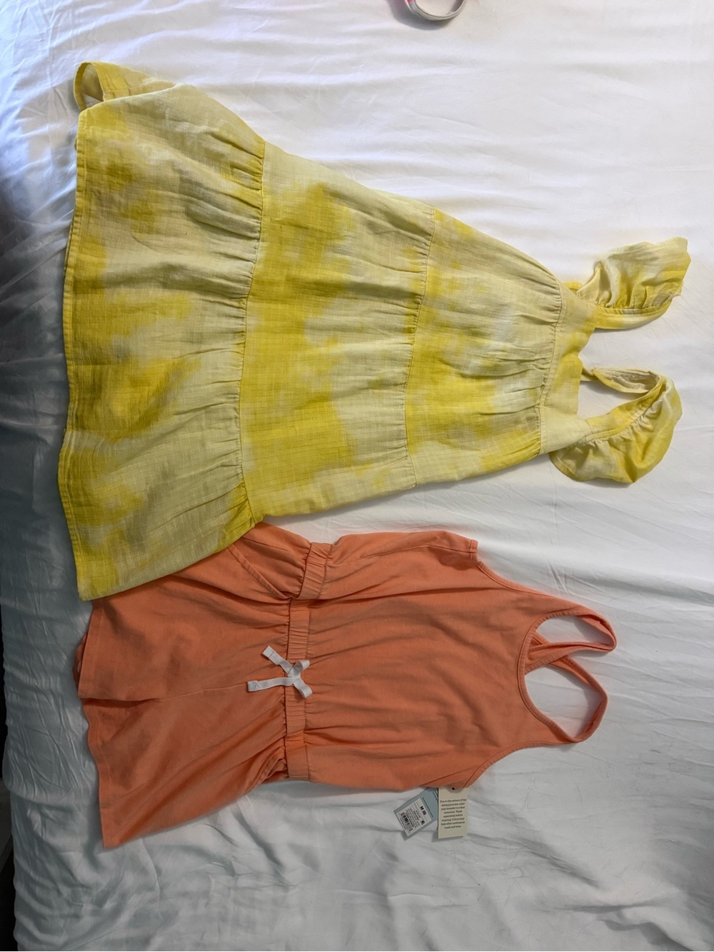 Girls Yellow Tie-Dye Sundress + Orange Romper Set